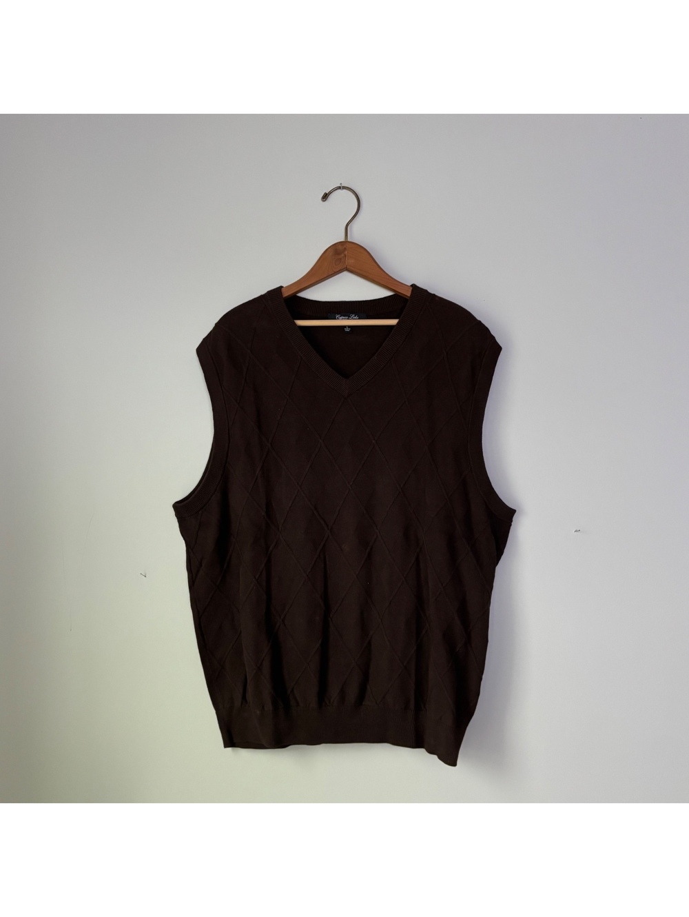 Cypress Links Sweater Vest Mens L Brown Diamond Knit V-Neck Golf Pullover